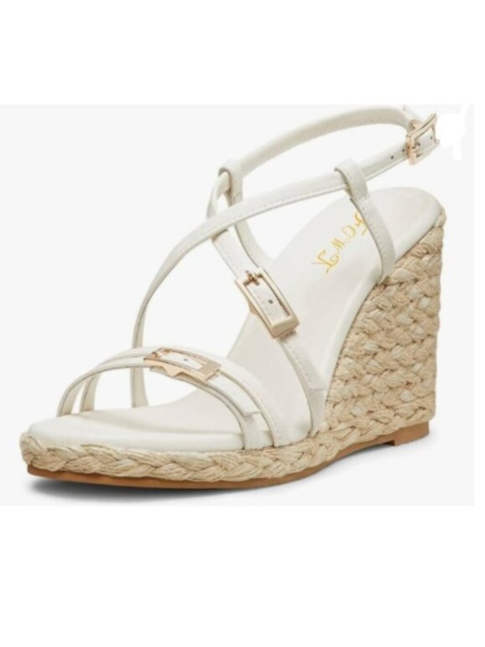 FOWT White Espadrille Platform Wedge High Heel Open Toe Crossed Strap Sandals